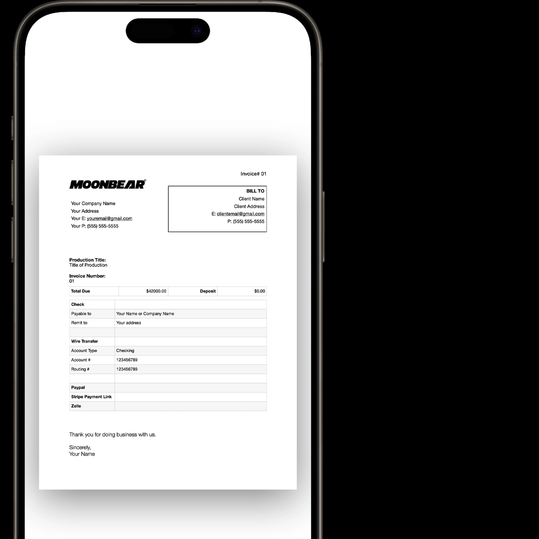 Production Invoice Template